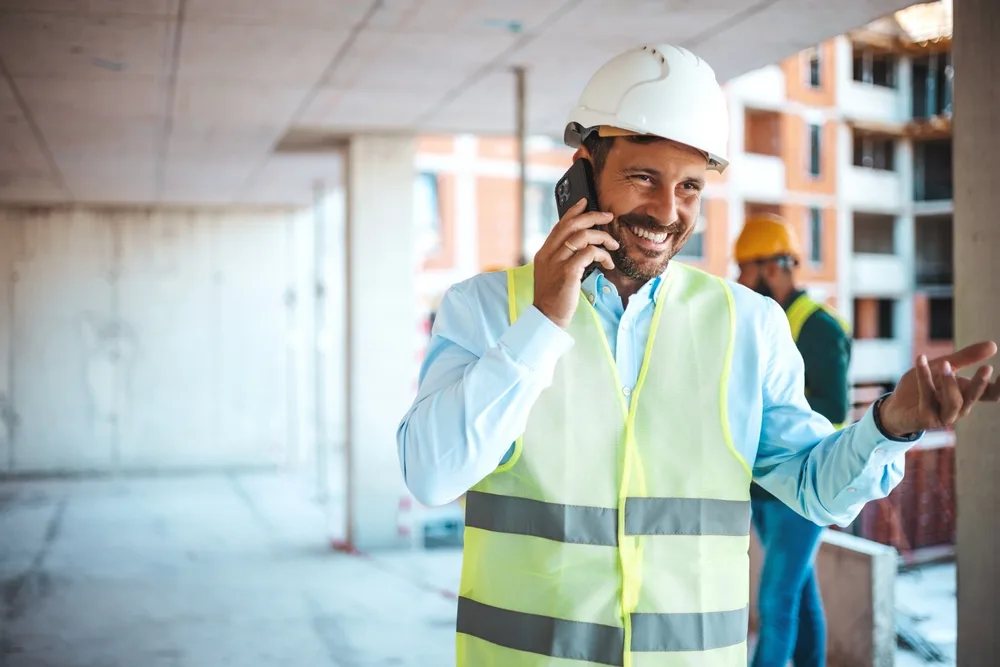 Engineering company on the phone to a B2B client generated from Bee Connected Marketing